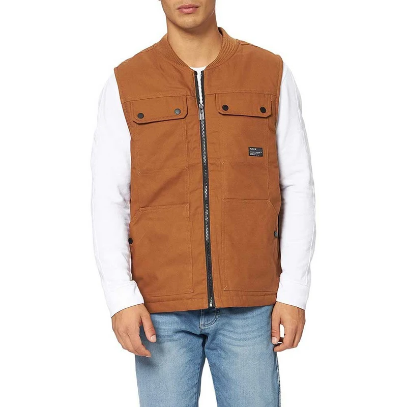 Hurley Men's M Roth Multi Pocket Worker Vest, Dusty Peach, L