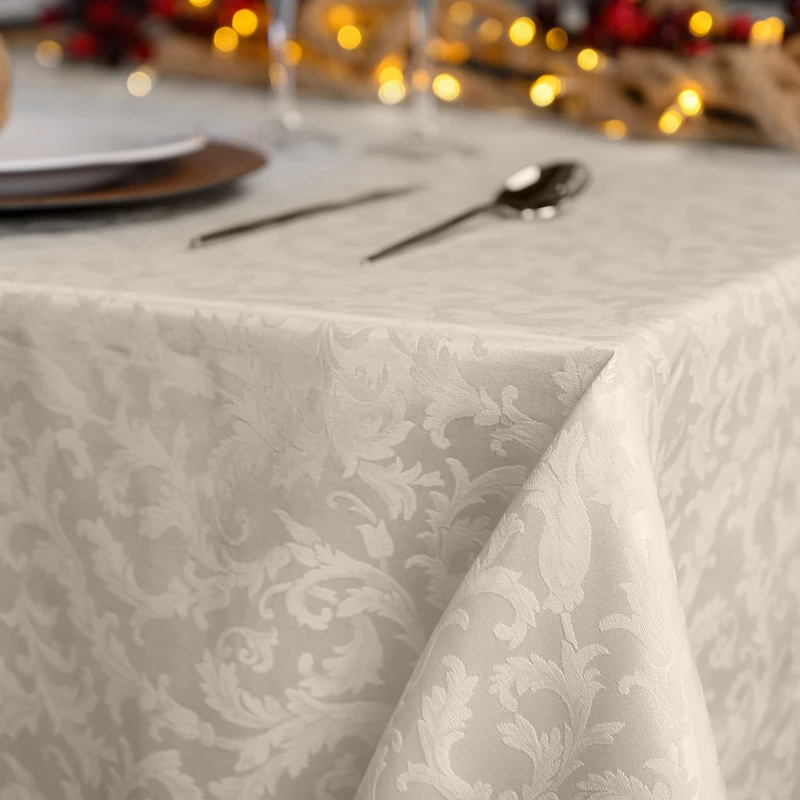 Giovanni Dolcinotti Rectangular Tablecloth Christmas 140 x 280 cm Jacquard Damask - 12 Seater - 100% Made in Italy - Colour Ivory