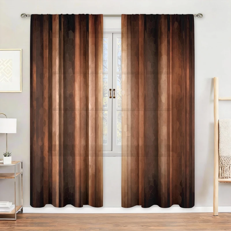 MESHELLY Brown Curtains 52W x 84H Inch Rod Pocket Western Vintage Farmhouse Rusty Orange Bedroom Decor Rustic Copper Stripe Tan Bronze Modern Simple Printed Living Room Window Drapes Fabric 2 Panels