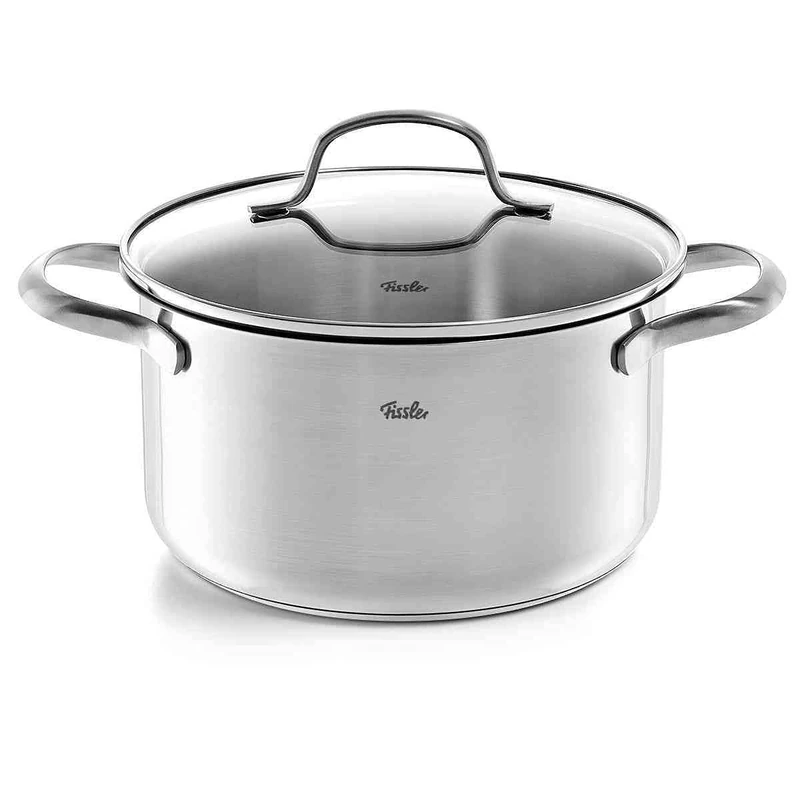 Fissler San Francisco Stainless Steel Saucepan 3.3 L Diameter 20 cm Cooking Pot with Glass Lid Pouring Rim Measuring Scale Induction