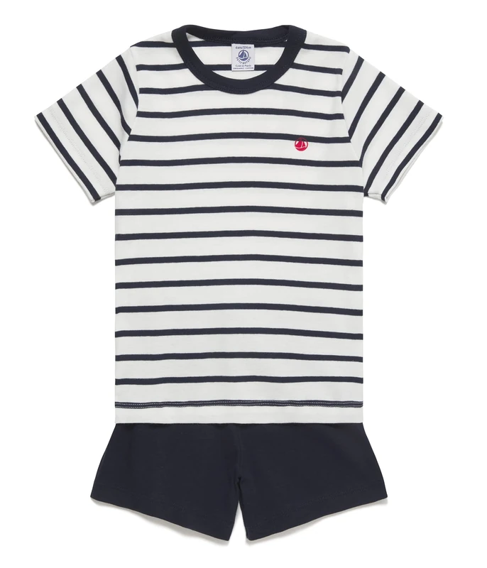 Petit Bateau Boy's Pyjacourt, White Marshmallow / Blue Smoking, 10 years
