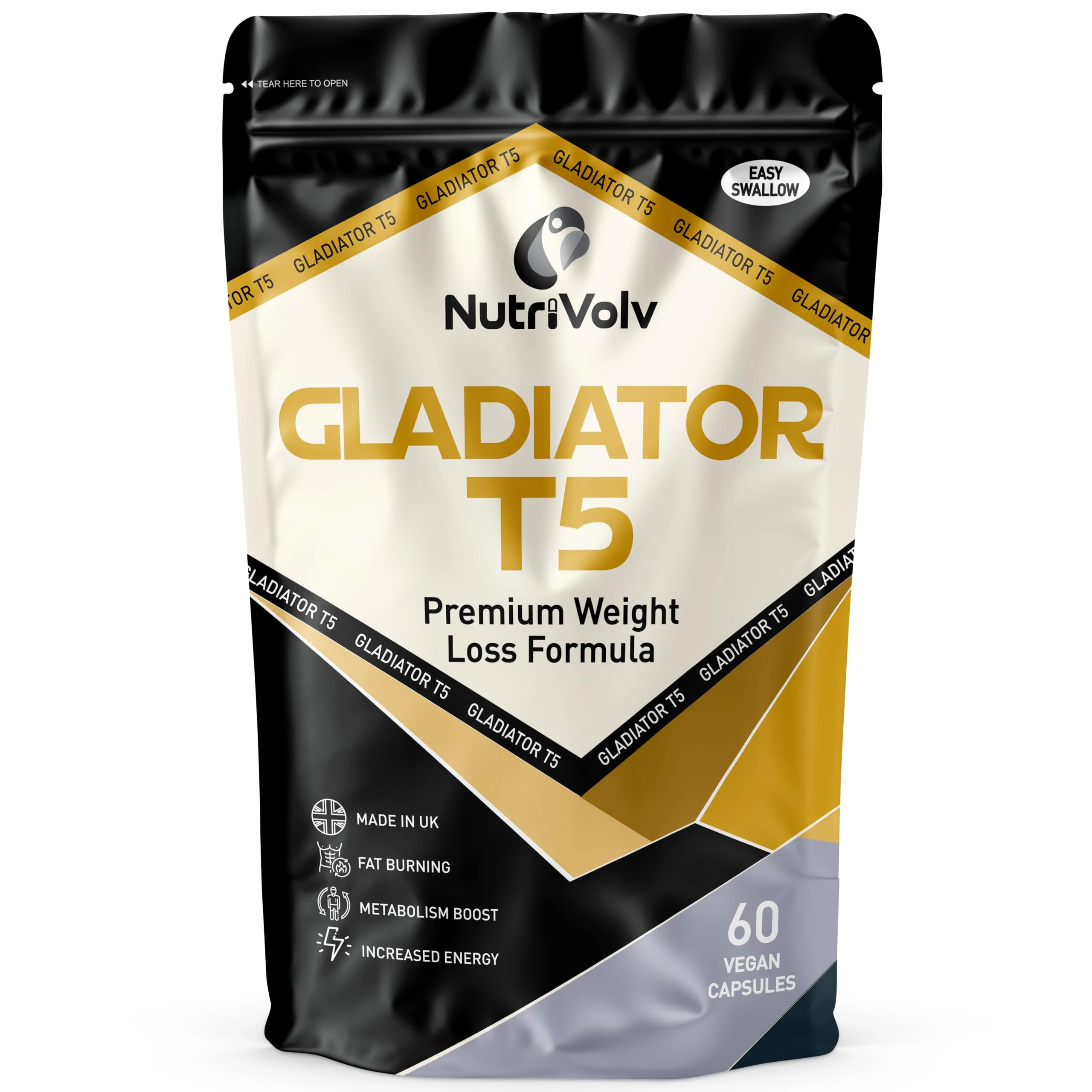 NutriVolv Gladiator T5 Maximum Strength Weight Loss Pills That Work Fast, Keto Shred Fat Burning Pills wit Kola Nut, Green Tea, Acai Berry & Caffeine | Thermogenic | 60 Capsules