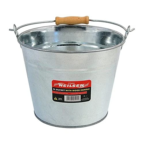 Neilsen 5 Litre Galvanised Steel Metal Bucket Strong Swivel Wooden Handle for Coal Fire Ash Garden Waste