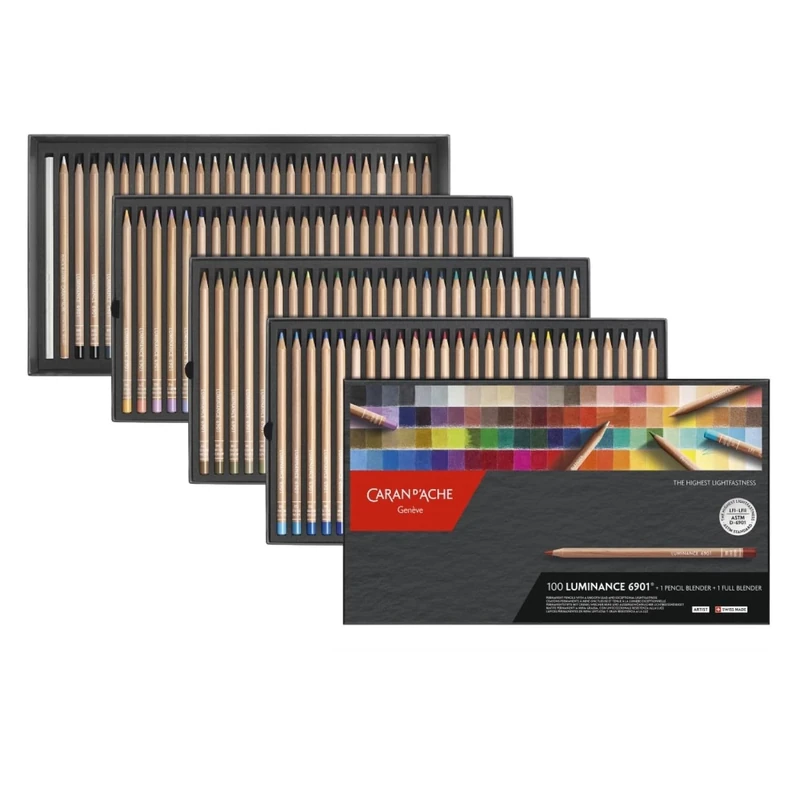 Caran d'Ache Luminance 6901 Box of 100 Individual Coloured, Artists, Colour Coded Pencils & 1 Full & 1 Pencil Blender
