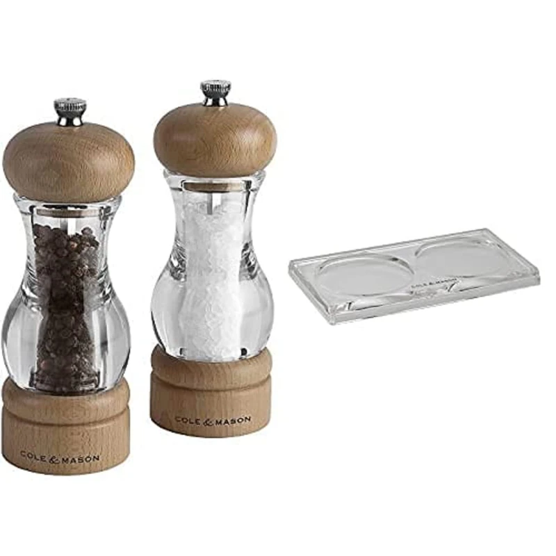 Cole & Mason H10538P 105 Salt and Pepper Mills / H306119 Ramsgate Clear Salt and Pepper Mill Tray | Bundle | Lifetime Mechanism Guarantee - Mills