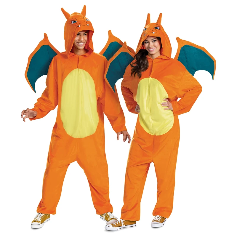 Disguise Pokémon Charizard Adult Unisex Jumpsuit, Official Pokémon Licensed Adult Fancy Dress, Includes Detachable Wings & Detailed Fabric Hood with Horns, 50-52"