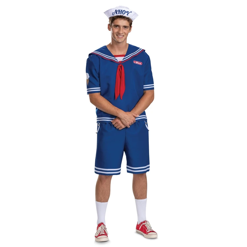 Disguise Stranger Things Steve Scoops Ahoy Costume, Official Stranger Things Costume with Top and Hat, Adult Size (50-52)