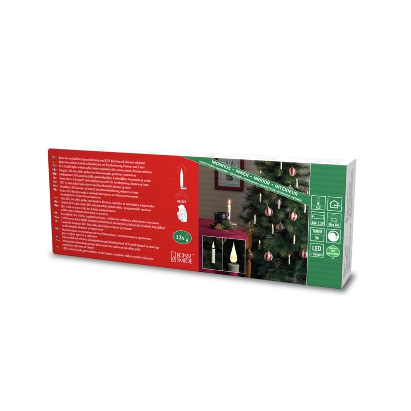 Konstsmide 1911-210 LED Tree Lighting, 12 Wireless Tree Candles with Clip, Includes Remote Control, Functions: Flashing, 5H Timer, Battery-Operated, Indoor, 0.6 W, Battery: 12 x AAA 1.5 V (Excl.) + 2