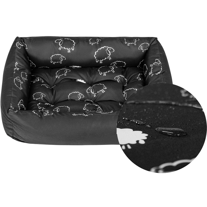 Superkissen24. Pet Bed for Dog and Cat - Dog Sofa - Washable - Small, Medium and Big Dogs - M - Black and Gray - Sheep