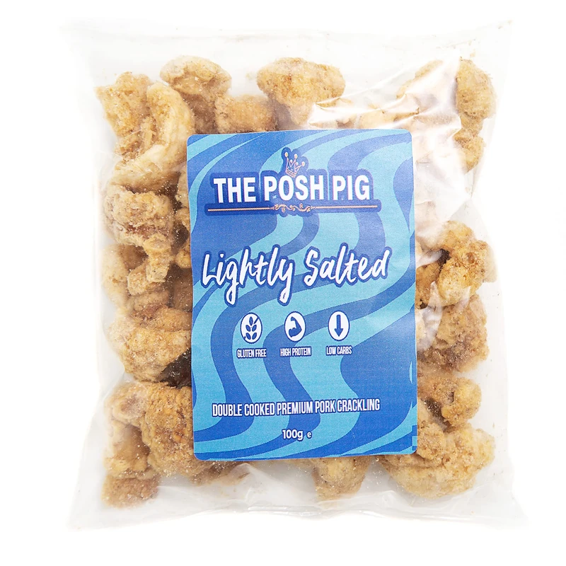 The Posh Pig Premium Pork Crackling - Bulk Bag - 100g - Gluten Free, Allergen Free, High Protein, Low Carb (Salted)