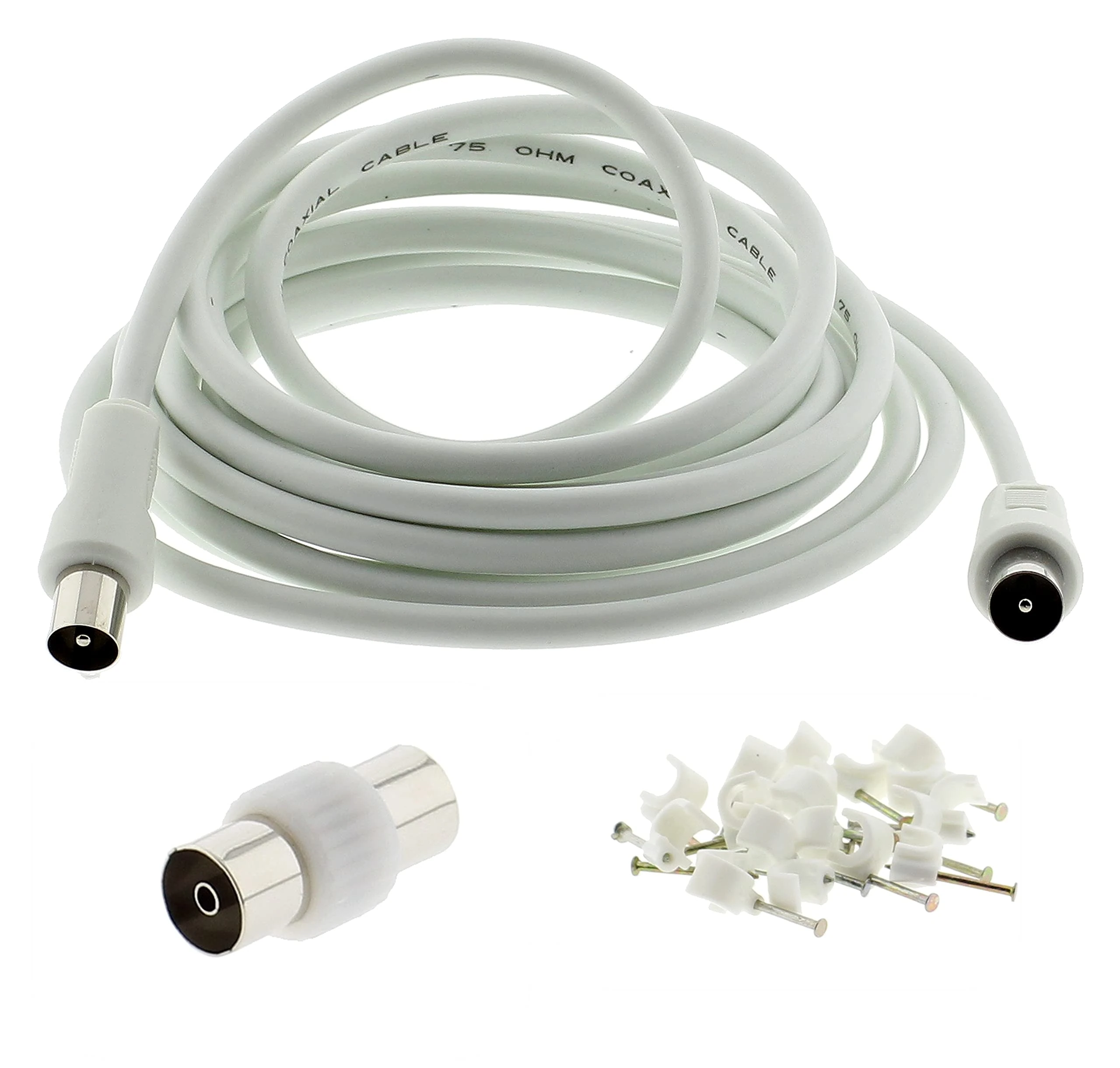 3C2V TV Coaxial Cable 10M - Nickel Plated RF Coax Extension Lead for Freesat, Aerial Socket, Freeview, Sat,DVD,VCR,SKY, Smart U-HD TV, Virgin, BT, Antenna Box, Y Splitter, Signal Booster 10 Meter