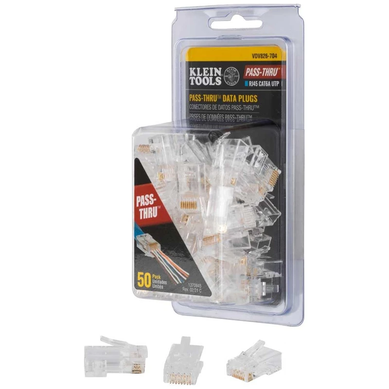 Klein Tools VDV826-704 Modular Data Plug for CAT6A and Larger Diameter CAT6 Indoor or Outdoor Ethernet Cable, 50 Pack - Image 1