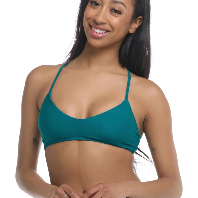 Body Glove Women's Smoothies Alani Solid Strappy Back Halter Bikini Top Swimsuit, Kingfisher, Large - Image 1