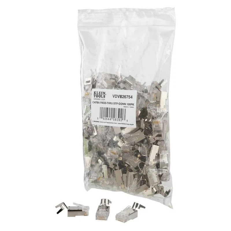 KLEIN TOOLS VDV826-754 Modular Data Plug for CAT6A Shielded Cable and Larger Diameter CAT6 Indoor or Outdoor Ethernet Cable, 100-Pack