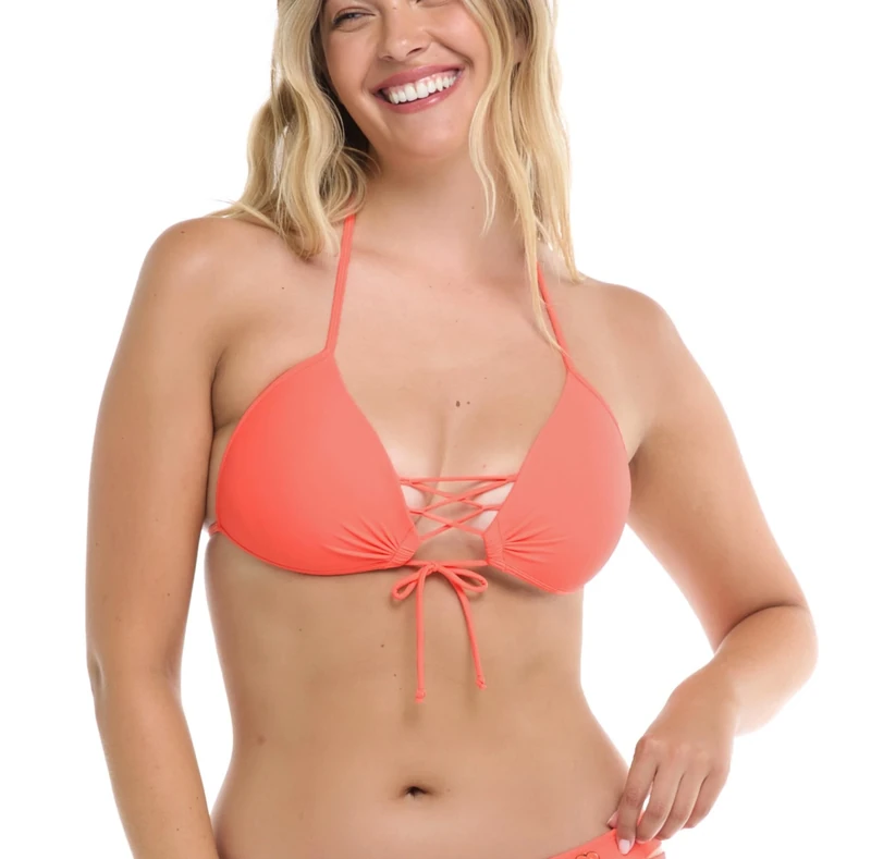 Body Glove Women's Smoothies Baby Love Solid Molded Cup Push Up Triangle Swimsuit Bikini Top, Sunset, S UK