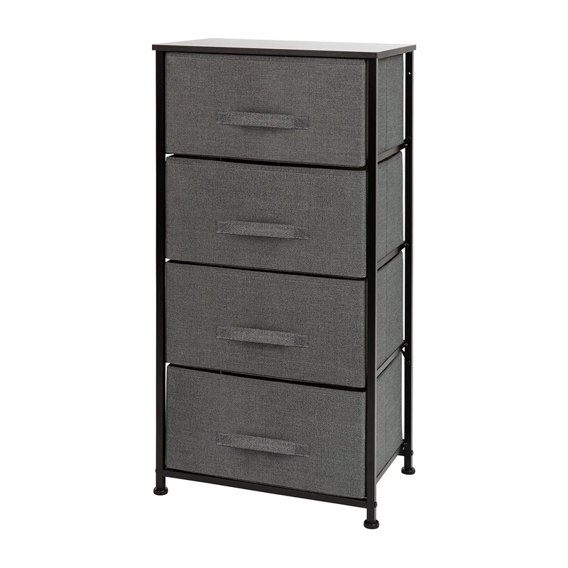 Flash Furniture Harris 4 Drawer Storage Dresser - Black Cast Iron Frame and Wood Top - 4 Easy Pull Dark Gray Fabric Drawers - Image 1