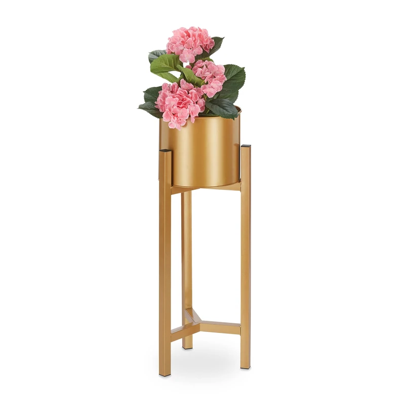 Relaxdays Plant Stand, Flower Pot, Dimensions: H x D: approx. 60 x 21.5 cm, Metal, Gold, Steel