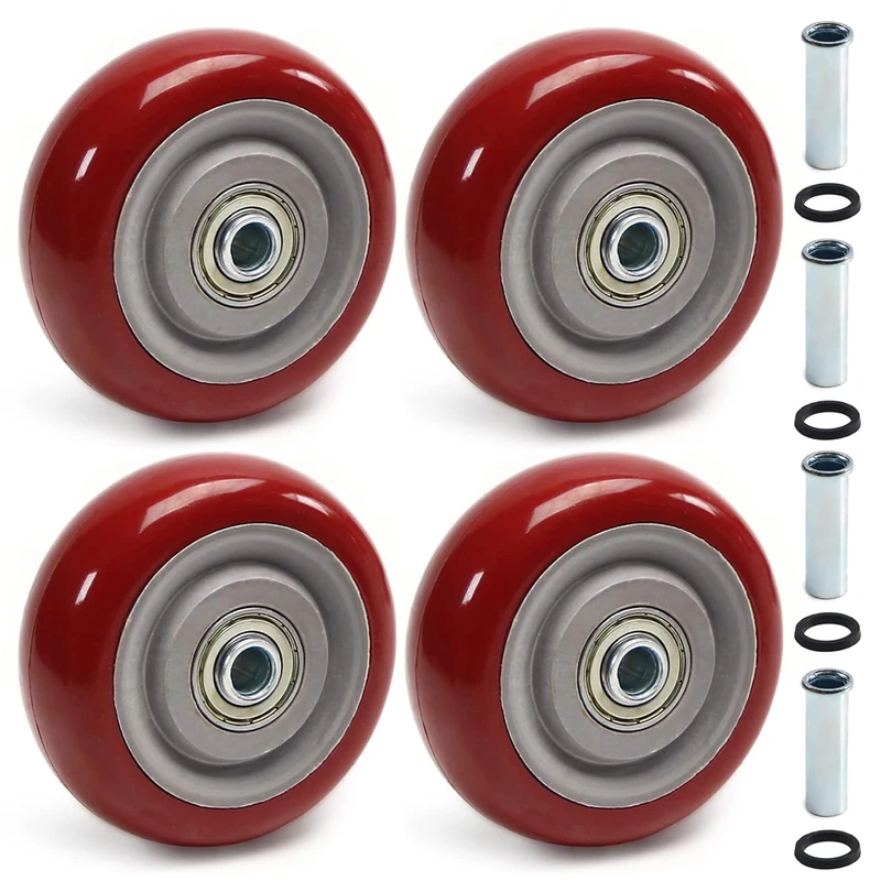 Juvielich Caster Wheels 360 Degree Top Plate Bearing PU Swivel Plate Casters for Furniture Cabinets Wheelchairs 75mm 4PCS