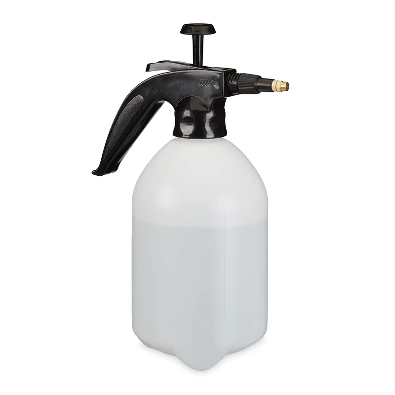 Relaxdays Pressure Spray Bottle, 2 Litres, Adjustable Brass Nozzle, for Water & Weed Killer, Pump Sprayer, White/Black