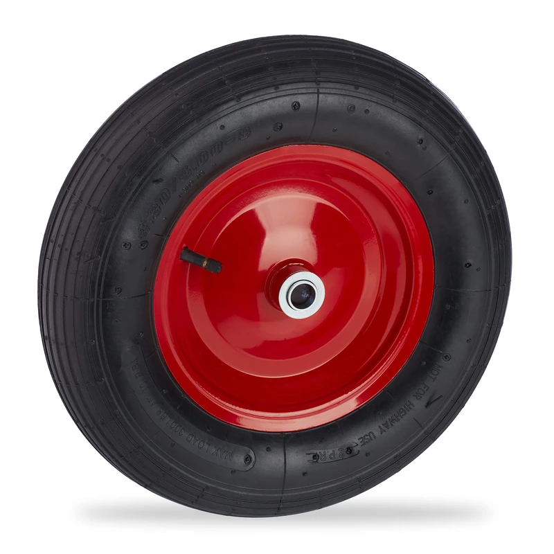 Relaxdays Wheelbarrow Tyre, 4.80 4.00-8, Pneumatic Spare Wheel, Steel Rim, Supports up to 120 kg, Rubber, Black/Red