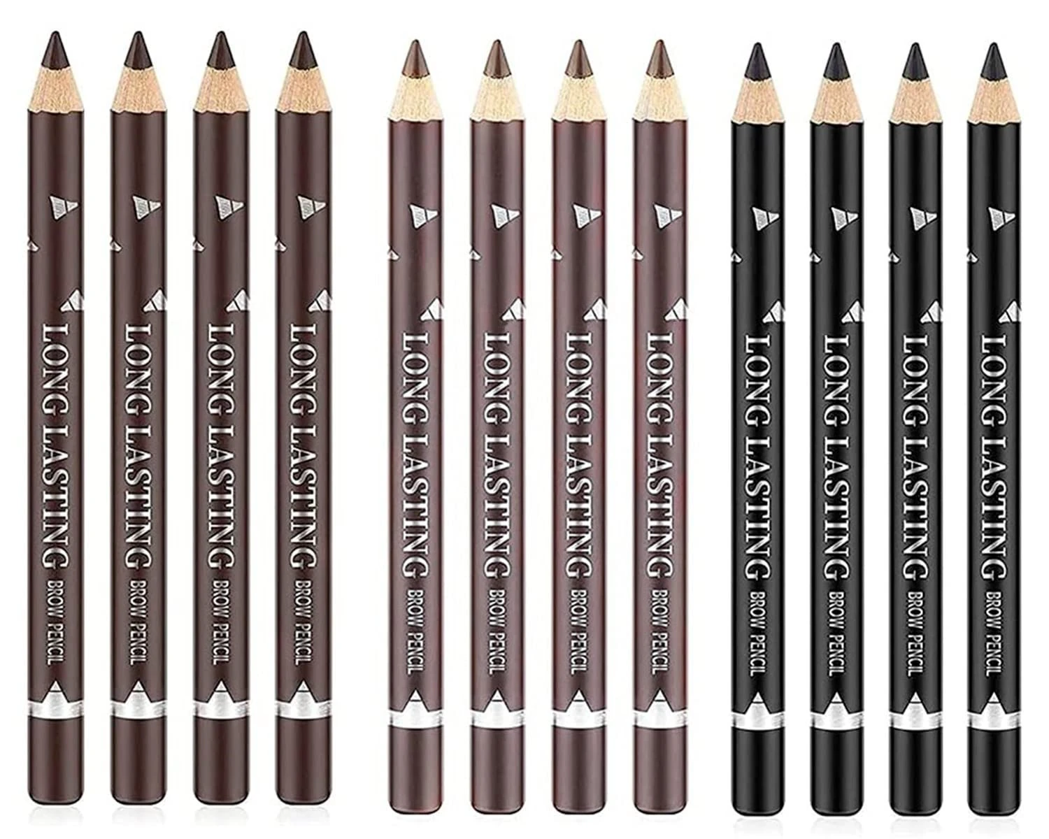 Go Ho 12 PCS Eyebrow Eyeliner Pencil Set, Waterproof Eyebrow Pencil,Long-lasting Sweat-proof Eyeliner Makeup Brow Tint Pen, 3 Colors（Black+Light Brown+Dark Brown