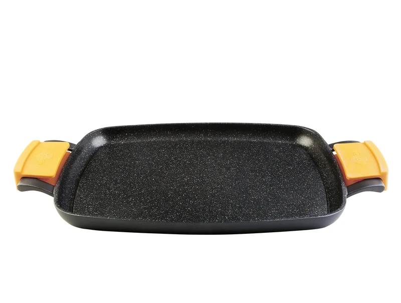 WECOOK! Vitae Induction Roasting Tray, 47 x 30 cm, Cast Aluminium, Non-Stick Titanium Quantanium Eco-Friendly PFOA-Free, 5 mm Thickness, Silicone Handles, Glass, Oven