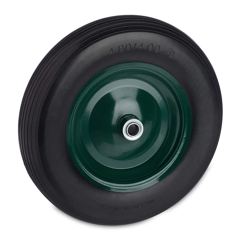 Relaxdays PU Wheelbarrow Tyre, 4.80 4.00-8, Solid Rubber Spare Wheel, Coloured Steel Rim, up to 120 kg, Black/Green