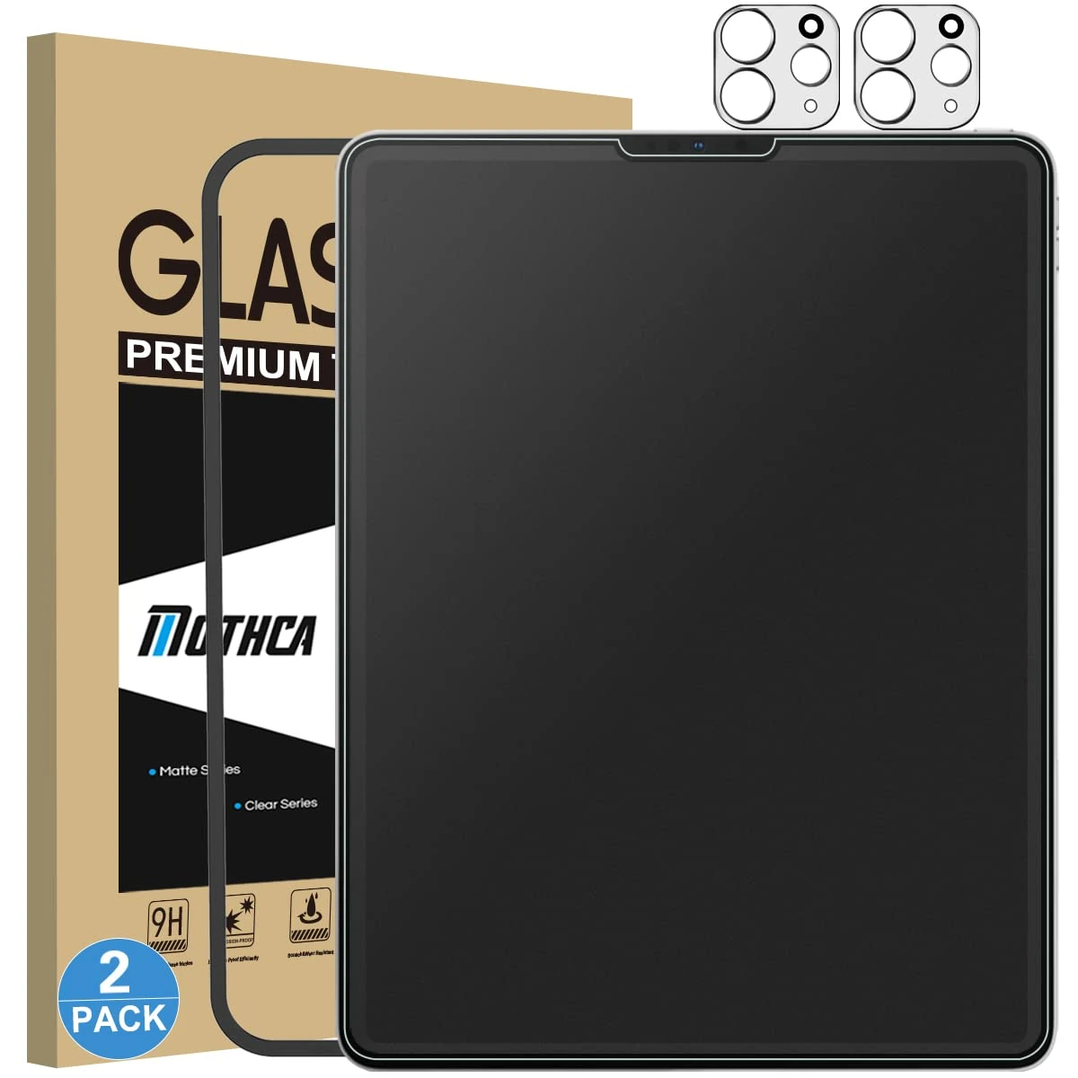 Mothca 2 Pack Matte Glass Screen Protector for iPad Pro 12.9 Inch 6th/5th/4th/3rd Generation (2022/2021/2020/2018), Anti-Glare & Anti-Fingerprint No Dazzling 9H Tempered Glass Film, Smooth as Silk