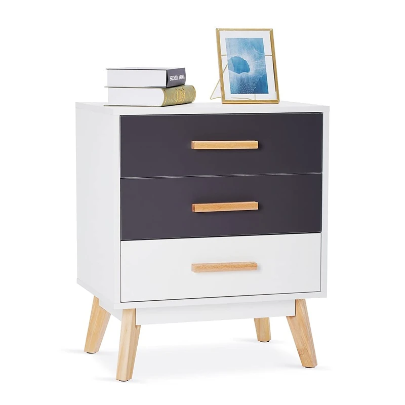 Meerveil Chest of Drawers, Storage Cabinet with 3 Drawers Free Combination of Colors Nordic Style for Bedroom Living Room, 55 x 40 x 66 cm, White and Grey