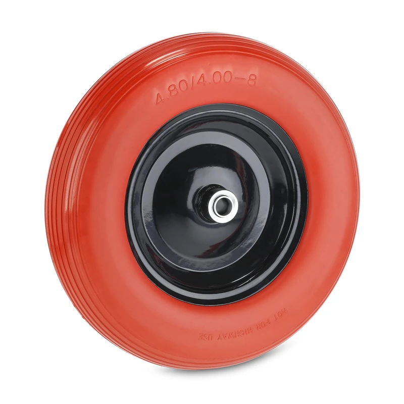 Relaxdays PU Wheelbarrow Tyre, 4.80 4.00-8, Solid Rubber Spare Wheel, Steel Rim, Puncture-proof, up to 120 kg, Red/Black