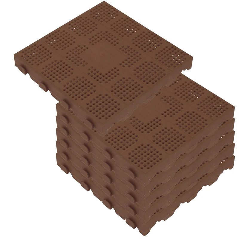 Pack of 6 Plastic Outdoor Floor Tiles in Honeycomb 39 x 39 x 4.8 cm. Total Area 9.95 m² Combi Collection - Brown