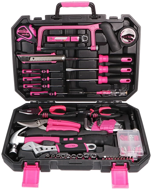 SIXTOL Home Pink 128 Piece Tool Set in a Tool Box