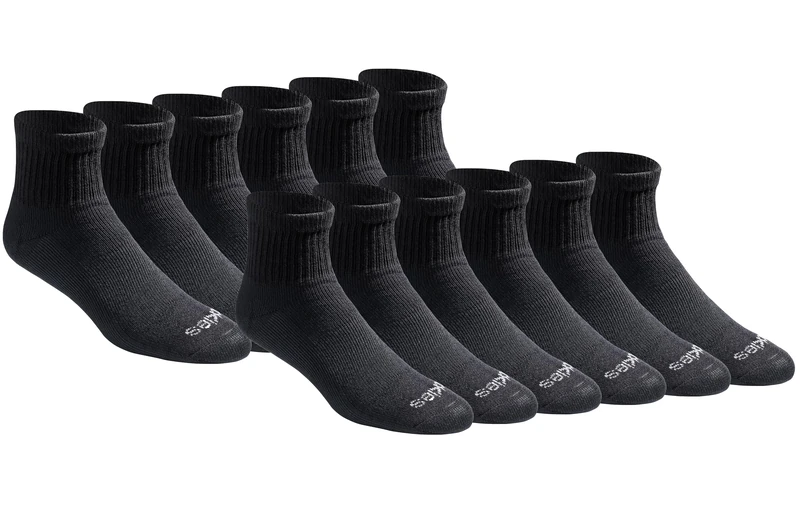 Dickies Men's Dri-tech Moisture Control Quarter Socks Multipack, Solid Black (12 Pairs), Shoe Size: 12-15