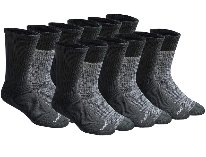 Dickies Men's Dri-tech Moisture Control Crew Socks Multipack, Black Free Run (12 Pairs), Shoe Size: 5-9
