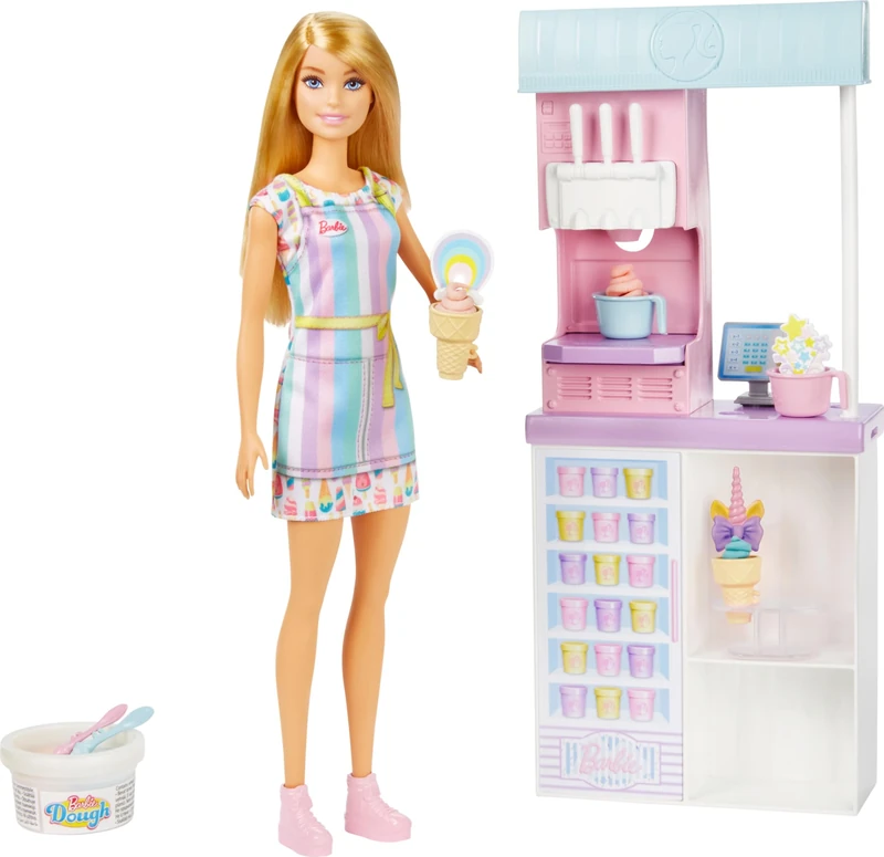 Barbie Ice Cream Shop Playset with 12in Doll - Ice Cream Making HCN46