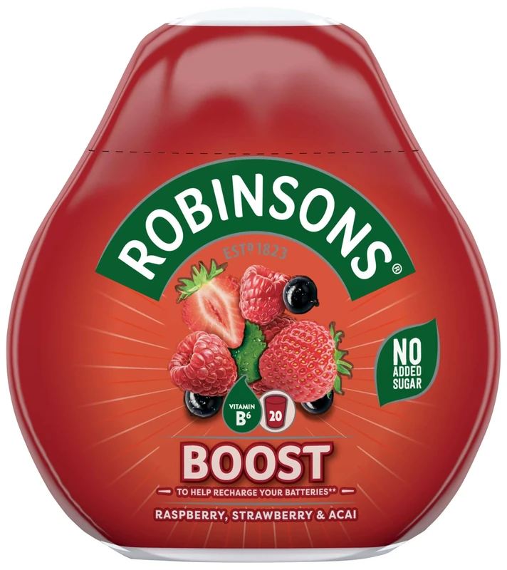 Robinsons Boost Benefit Drops Raspberry, Strawberry & Acai with Vitamin B6 - With Real Fruit Juice - No Artificial Colours - No Added Sugar - Perfect for Travel - 66ml, Makes 20 Drinks per Pack