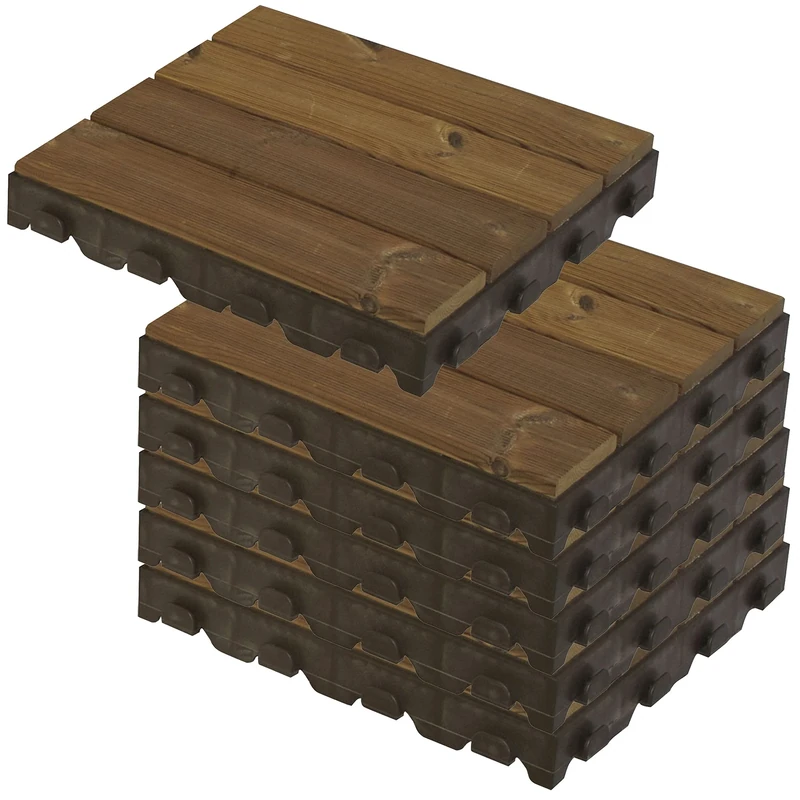 WellHome PK3660 Wood Baldosa Corta Pack of 6 Wooden Floor (Garden, Terrace, Pool, Camping, Balcony, Outside) Combi, 39 x 39 cm. and 6.5 cm. high 1 m², 6 Tiles/slats