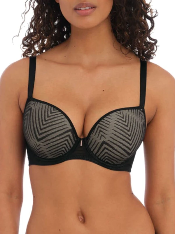 Freya Women's Tailored Underwire Molded Plunge T-Shirt Bra, Black, 38E