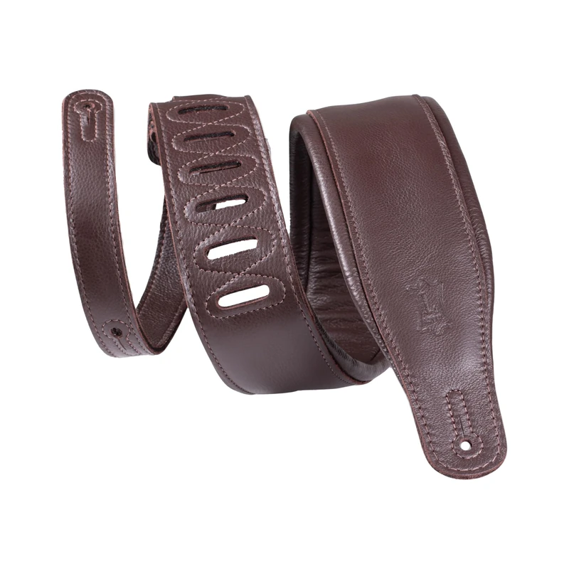 Levy's Staple Garment Leather Padded 3.25 inch Guitar Strap - Dark Brn on Dark Brn