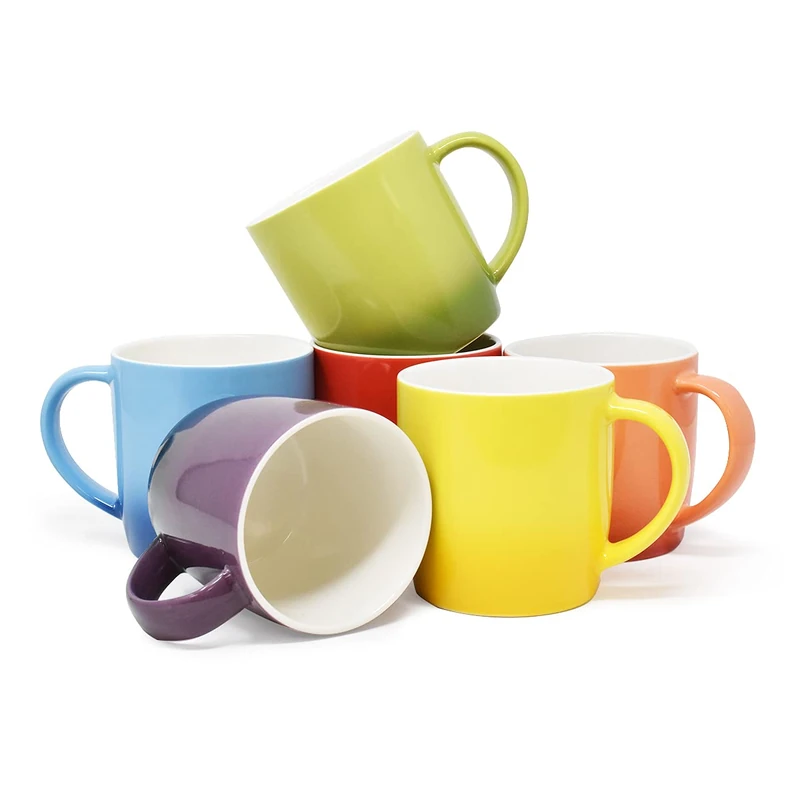 joeji's Kitchen Set of 6 Multi Coloured Tea Coffee Mugs Set - 350ml Capacity - Durable Stoneware - Dishwasher Safe - Ideal Housewarming Christmas Party Gift