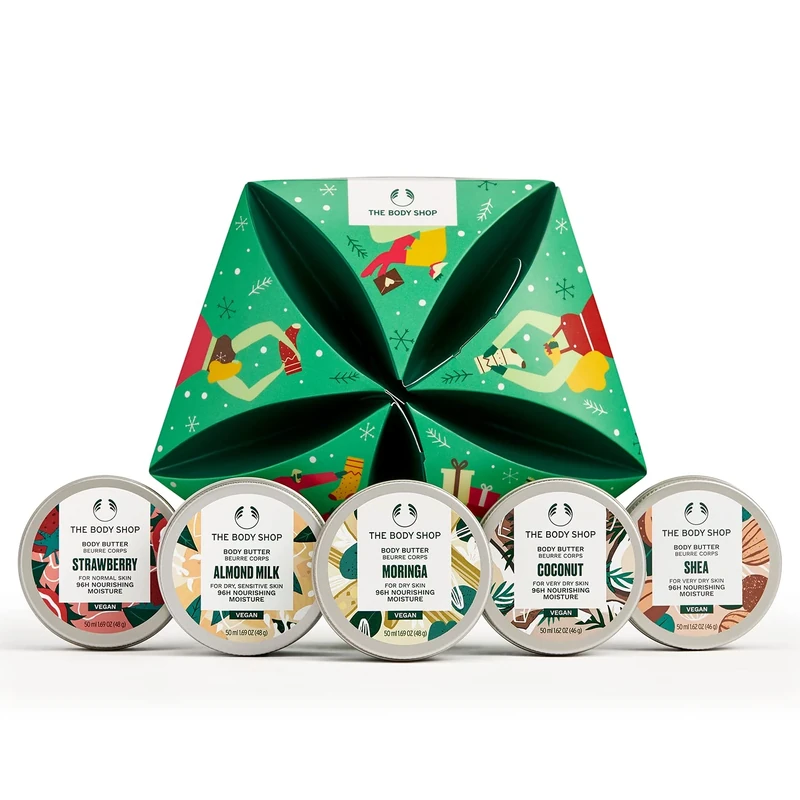 The Body Shop Slather & Nourish Body Butter Gift Set, Softens & Nourishes Skin, Almond Milk, Strawberry, Moringa, Coconut, Shea, Vegan, 1.69 Fl Oz
