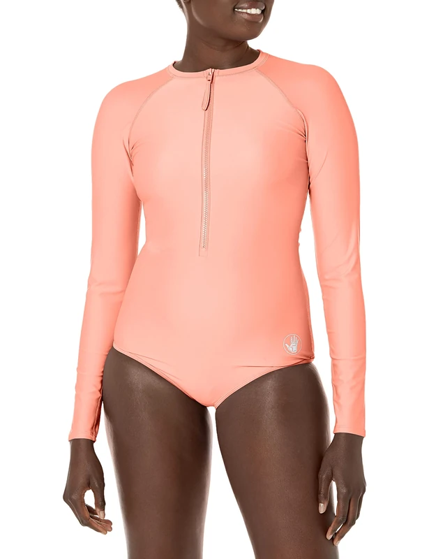 Body Glove Women's Long Sleeve Zip Front Paddle Suit with UPF 50+ One Piece Swimsuit, Sunset, X-Small