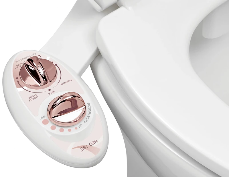 Luxe Bidet NEO 185 - Self-Cleaning, Dual Nozzle, Non-Electric Bidet Attachment for Toilet Seat, Adjustable Water Pressure, Rear and Feminine Wash (Rose Gold) - Image 1