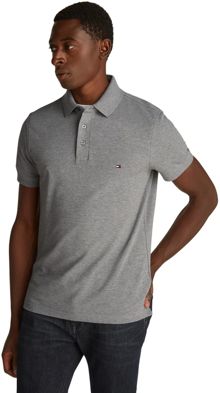 Tommy Hilfiger Men’s Short Sleeve 1985 Slim Fit Polo Shirt, Grey (Medium Grey Heather), L