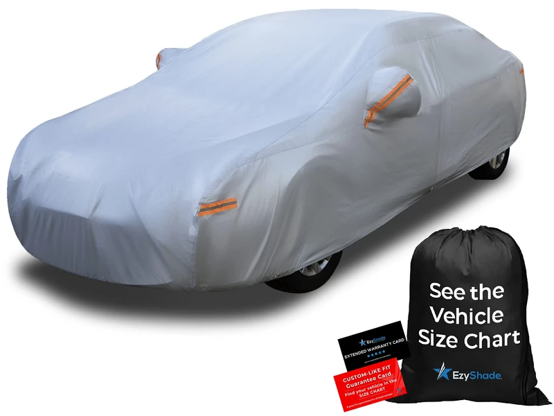 EzyShade 10-Layer Waterproof Car Cover. All Weather Full Exterior Outdoor Sedan Hatch Coupe Cover. Sun UV Rain Snow Wind Protection. Size A7