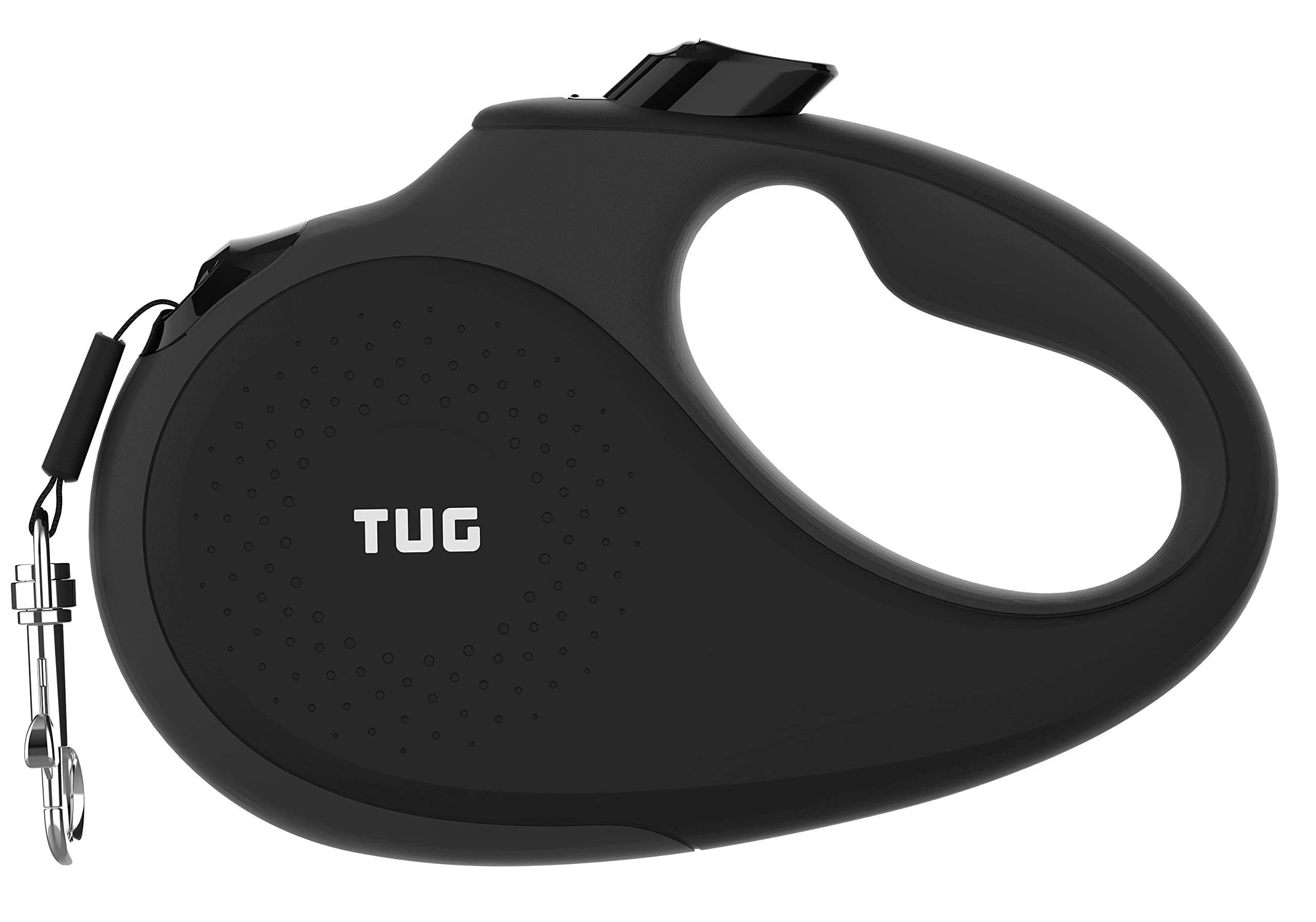 TUG 360° Tangle-Free Retractable Dog Lead for Up to 50 kg Dogs | 5 m Strong Nylon Tape/Ribbon | One-Handed Brake, Pause, Lock (Large, Black/Grey)