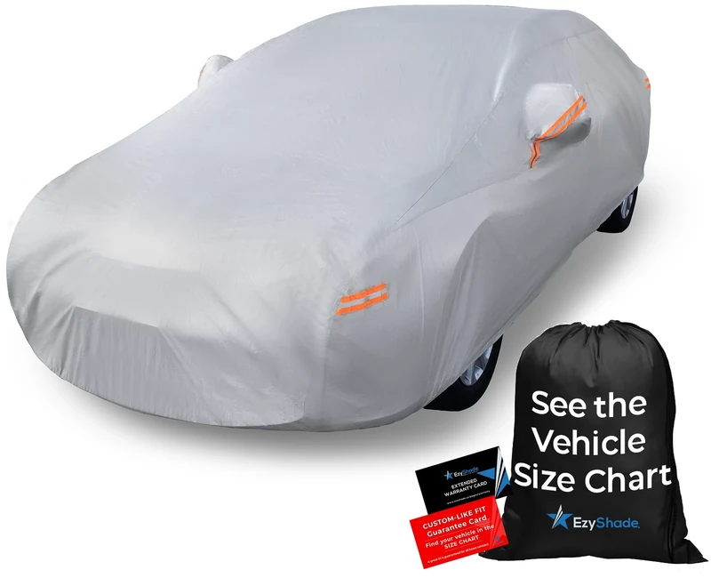 EzyShade 10-Layer Waterproof Car Cover. All Weather Full Exterior Outdoor Sedan Hatch Coupe Cover. Sun UV Rain Snow Wind Protection. Size A1