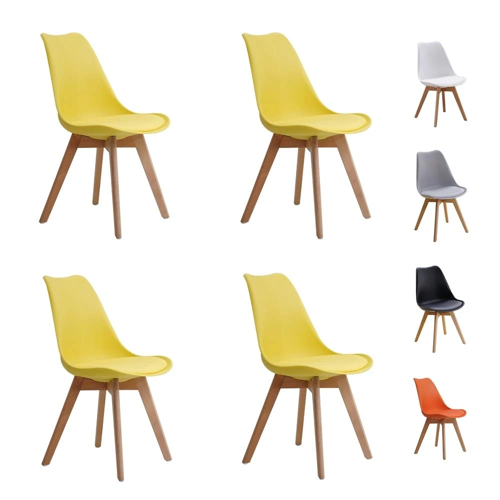 Homcasa Set of 4 Modern Design Dining Chairs, with Cushioned PU Seat and Solid Wood Legs Retro Lorenzo Lounge Chair (Yellow)