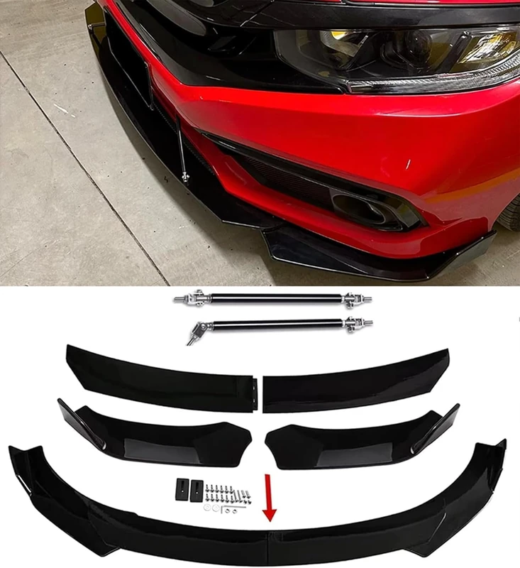 Universal Front Bumper Lip Chin Spoiler PP Front Bumper Lip Sopiler Wing Body with Adjustable 8"-11" Support Splitter Rod…