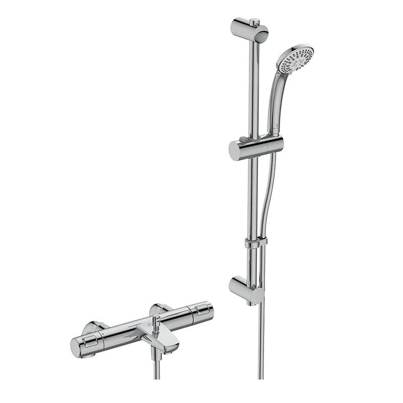 Ceratherm T25 Exposed Thermostatic Rim Mounted Bath Shower Mixer with Idealrain S3 3 Function Ø80 Handspray, 600mm Rail and 1.8m Hose
